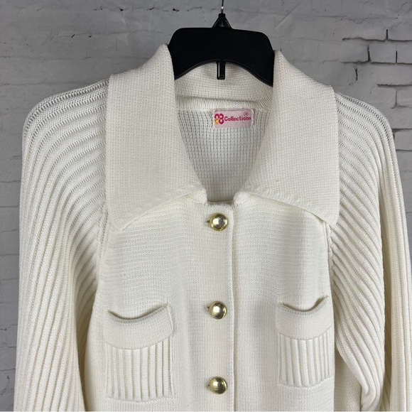 Vintage Collections Women's 38 Medium White Collared Cardigan Sweater Pockets - Picture 2 of 8